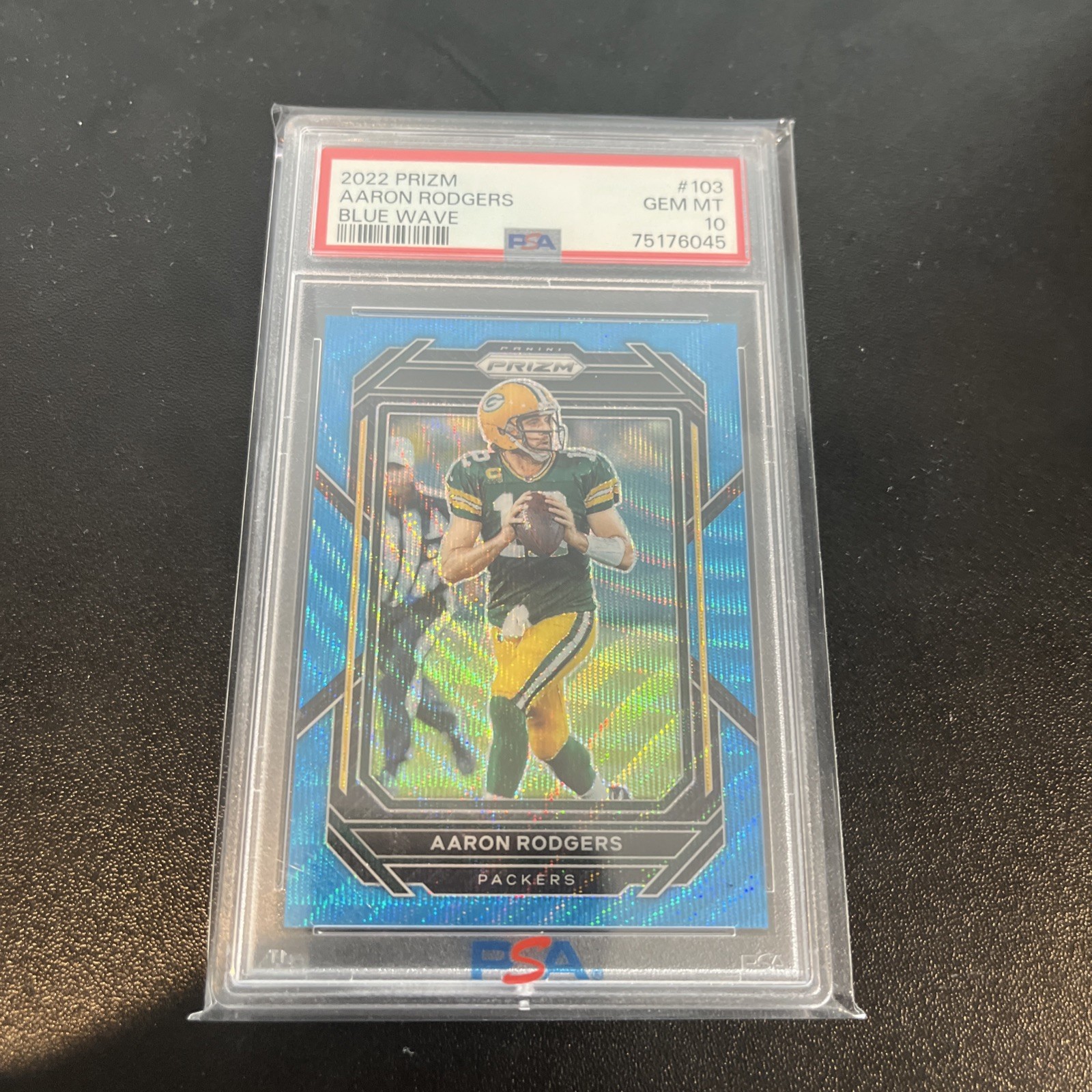 2022 Panini Prizm Prizms Blue Wave #103 Aaron Rodgers Packers /199 PSA 10
