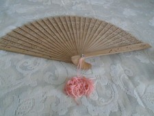 Beautiful Hand Held Folding Wooden Fan In Original Box