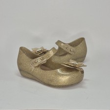 Mini Melissa Girls Peep Toe Gold Glitter Butterfly Jelly Flat 6