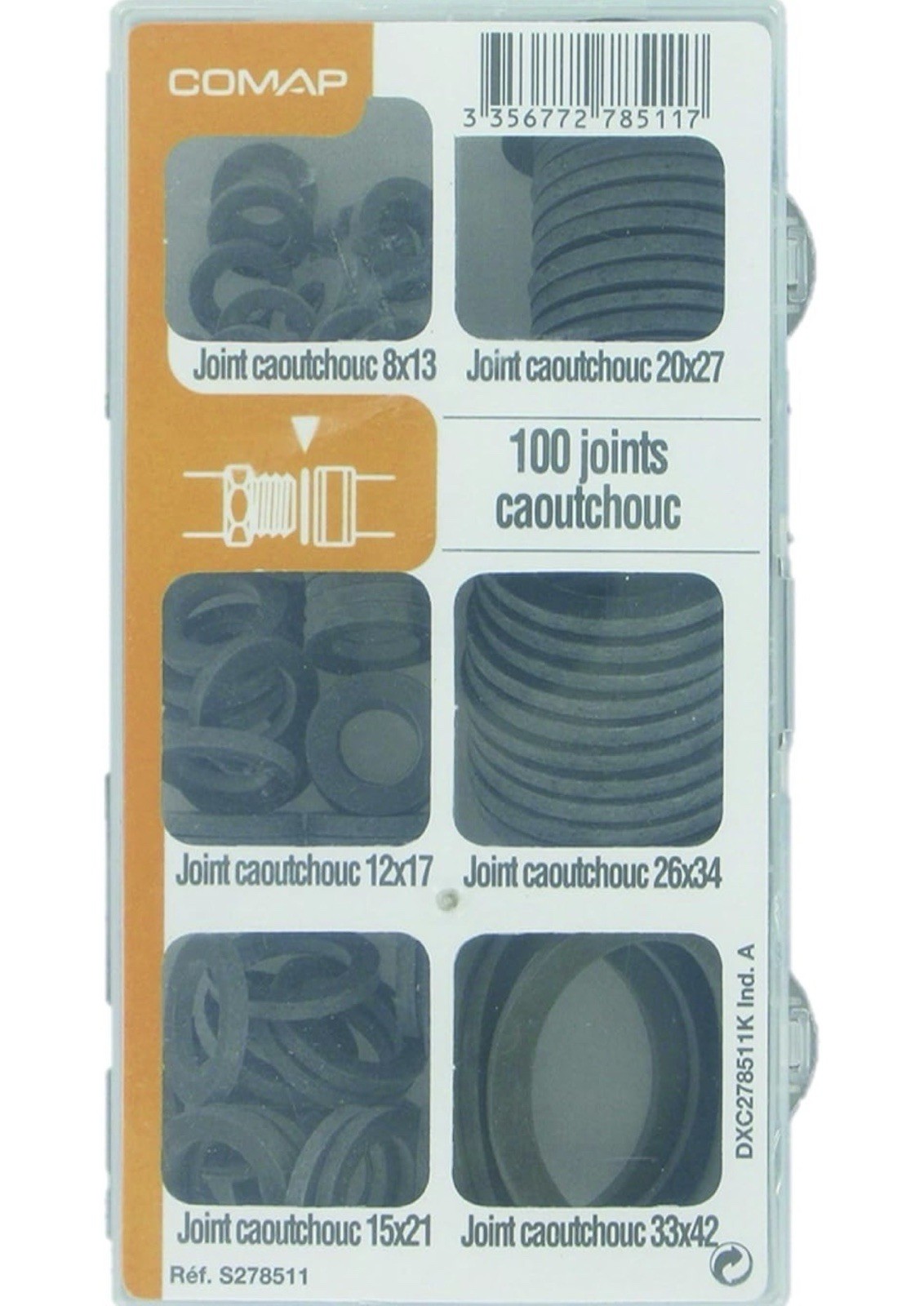 Joints caoutchouc noir COMAP haute étanchéité sanitaire en boîte assortiment de 100 pièces