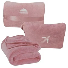  Travel Blanket Pillow in Mini Soft Case Premium Plush Airplane Blanket