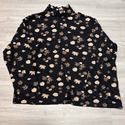Studio Works Woman Black With Falling Leafs Pullover 2X