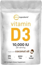 Vitamina D3 10000UI con Aceite de Coco para Huesos, Inmunidad y Corazón - 400u