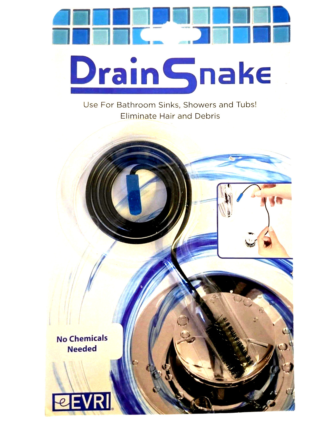 Evriholder Drain Snake Bathroom Showers Tubs No Chemicals Needed Black NEW
