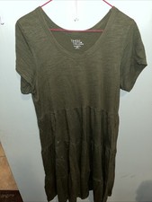 Time & Tru Womens Short Sleeve Tiered Dress Size M Green Cotton T Shirt Dress