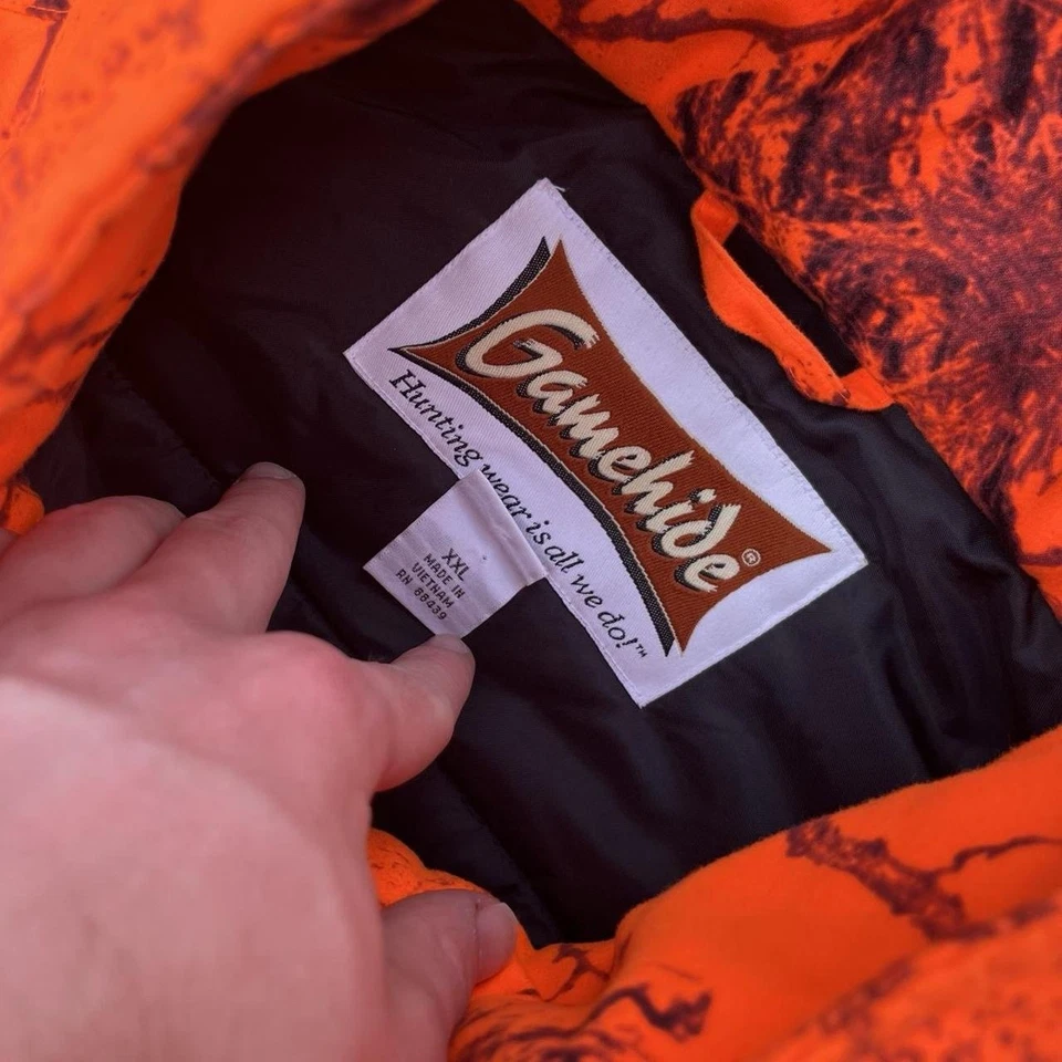 Vintage Gamehide Orange Camo Hunting Puffer Quilted Jacket Mens 2X - Image 3 of 4