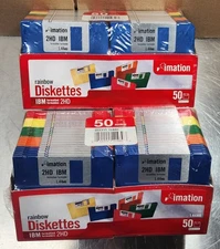 100 Imation 3.5" 2HD IBM Formatted Rainbow Color Diskettes 2 Sealed Packs of 50