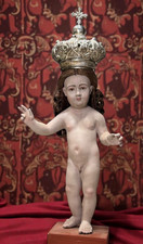 Bambinello Napoletano Gesù di Praga legno scultura ihs 26 cm design arte sacra