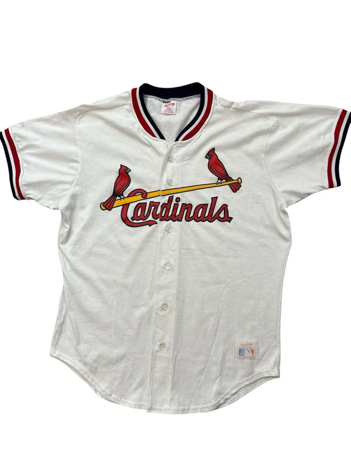 Camiseta deportiva blanca Rawlings MLB de los Cardenales de San Luis de colección de los 80 grande para adulto hecha en EE. UU. Foto 2 de 4