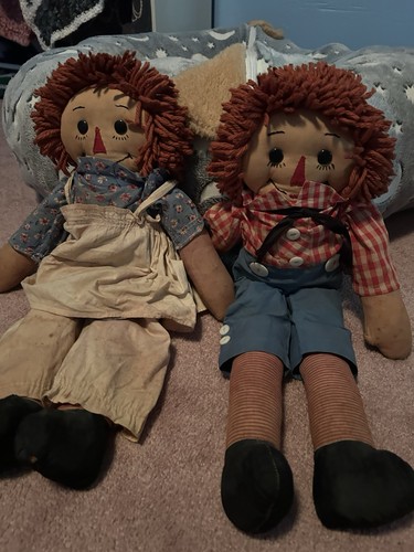 Vintage Raggedy Ann & Andy Lot of 2 Soft Body Removable Clothes