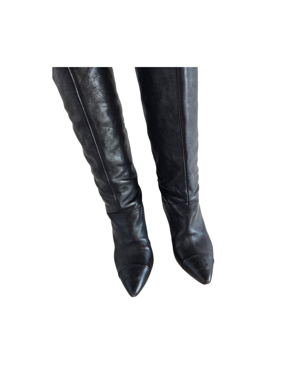靴 CHANEL Gladiator Buckle Knee High Boot Chanel gladiator tweed sandals size 39 $750 box and receipt