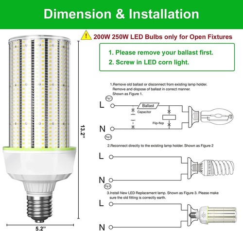 6-PACK 200W LED Corn Retrofit Bulb Light Warehouse Shop High Bay Light Fixture - Picture 4 of 12