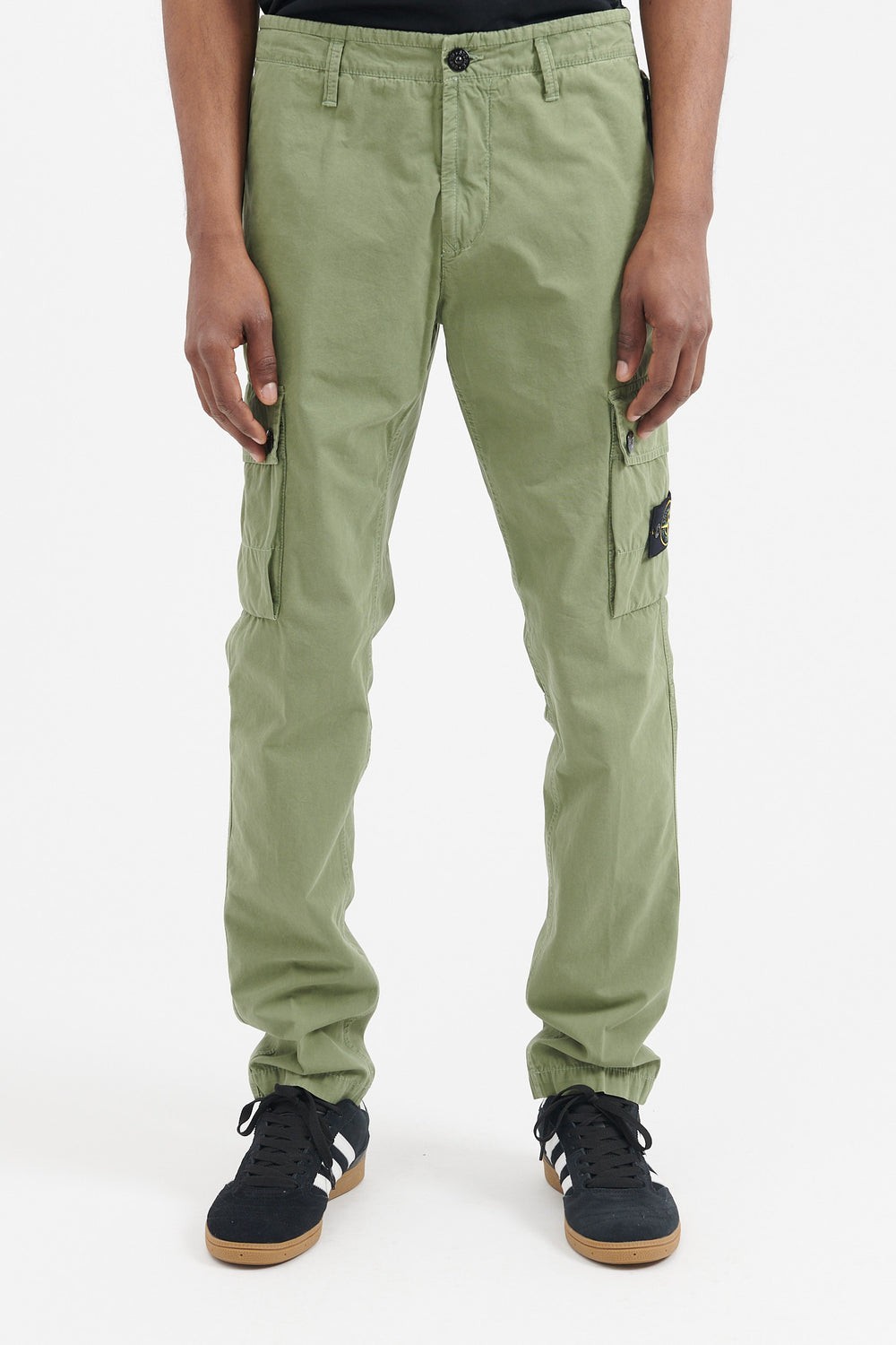 Stone Island men's brushed cotton canvas slim cargo pants in sage SIZE 34