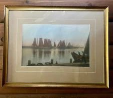 large vintage landscape art 29x22