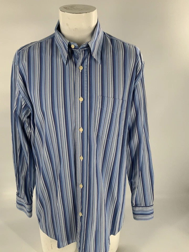 Рубашка на пуговицах Canali мужская L синяя полоса хлопок сделано в Италии как новая YGI A3-310 - Изображение 2 из 4