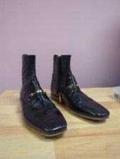 Versace Men 45 FW15 Black Crocodile Embossed Boots With Side Zip Up And...