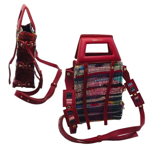 Kooreloo Womens Handbag Crossbody Adjustable Leather Woven Red Pink Boho NWOT - Picture 2 of 10