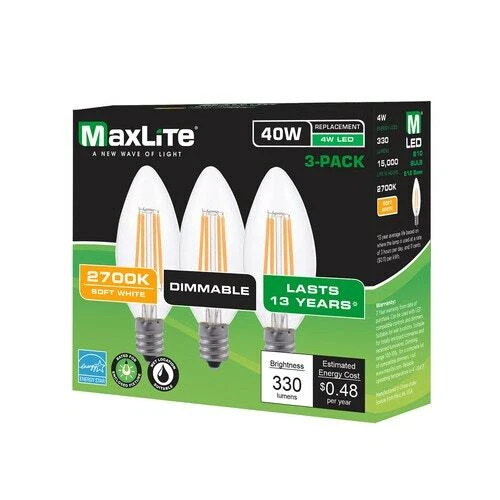 6 pack B10 LED Light Bulbs 2700k 40W 300L Equivalent C12 E12 Candelabra Dimmable - Image 2 of 4