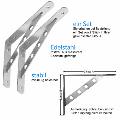 2x Edelstahl Regalträger Regalhalter Regalwinkel Regal Wandregal Top Design