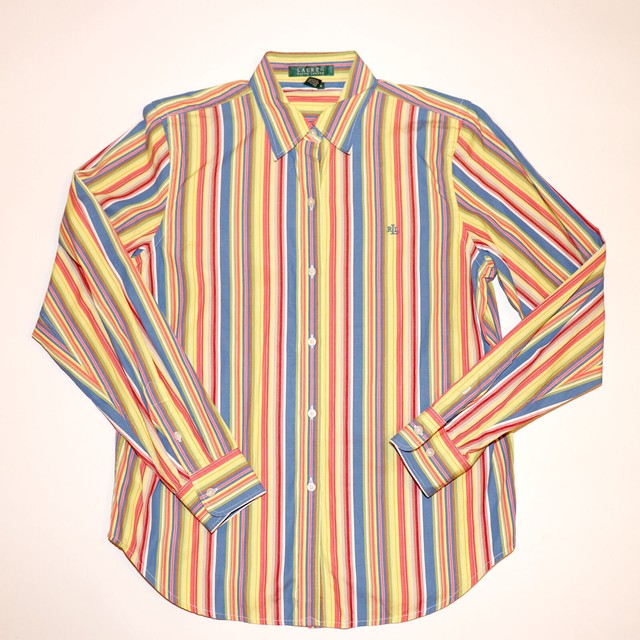 Ralph Lauren medium multi-color stripe long sleeve button down dress