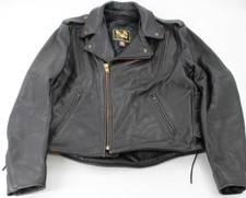 U.S. Made Co Men's 46 XL Heavy Black Leather Motorcyle Jacket Made in USA