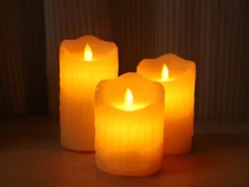Rechargeable LED Flameless Flickering Pillar Candles with Remote Timer Real Wax
