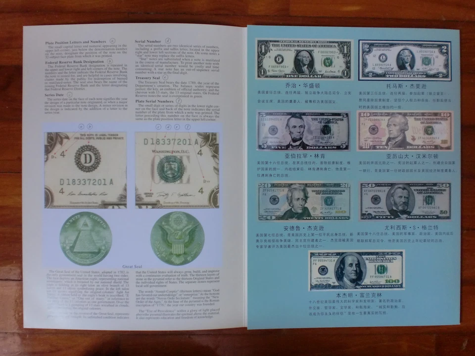 USA UNCUT 4x1 DOLLAR US$1 banknote with double folder & certificate (UNC) SOLD#9 - Image 4 of 4