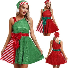 Women's Christmas Dress Mrs Santa Claus Cosplay Costomes A-line Dress with Hat