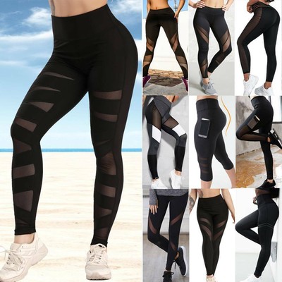Womens High Waist Mesh Leggings Gym 