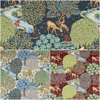 Gobelin Stoff William Morris The Brook Bäume Hirsch Tiere Natur 140 cm breit
