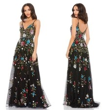 Mac Duggal 5400 Embellished Floral Sequined Gown Sz 2 NWT Black Multi