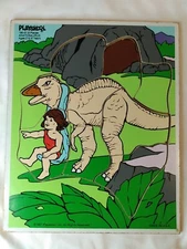 Vtg 1987 Playskool Anatosaurus Dinosaur Wooden Woodboard 9 Pc Puzzle 195-01 USA