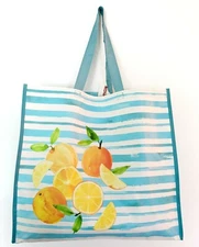 Shopping Gift Bag Fruit Citrus Oranges Lemons Blue Stripes Reusable Tote TJMaxx 
