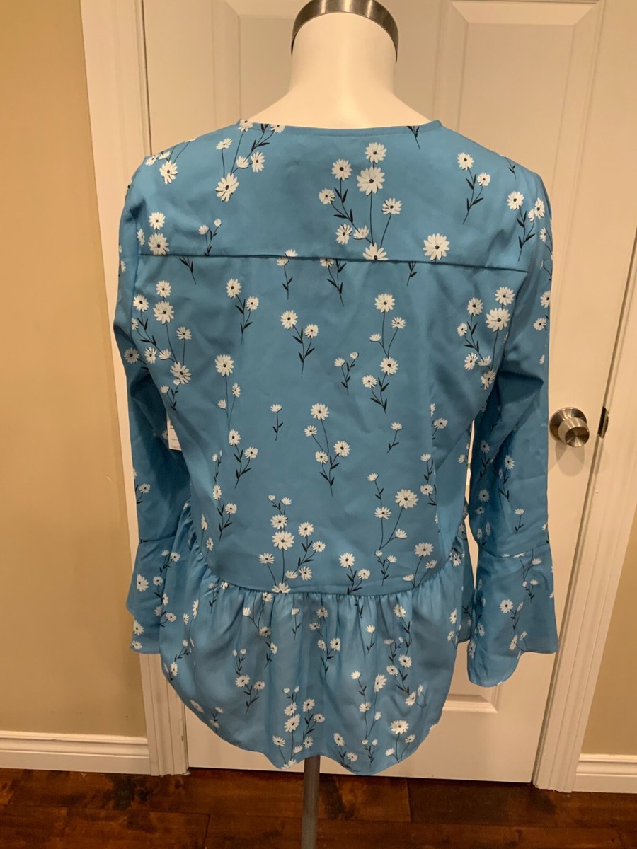 トップス Blue Parker 💙 PARKER Blue Floral Print Tie Neck Smocked Waist Puff Long
