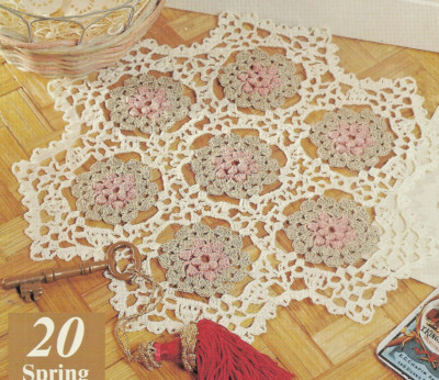 Spring Bouquet Motif Round Doily CROCHET Pattern INSTRUCTION pages