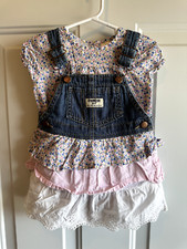 Baby Girls 18 mo OSHKOSH B'GOSH Ruffled Eyelet Jean Overall Jumper Dress  Top