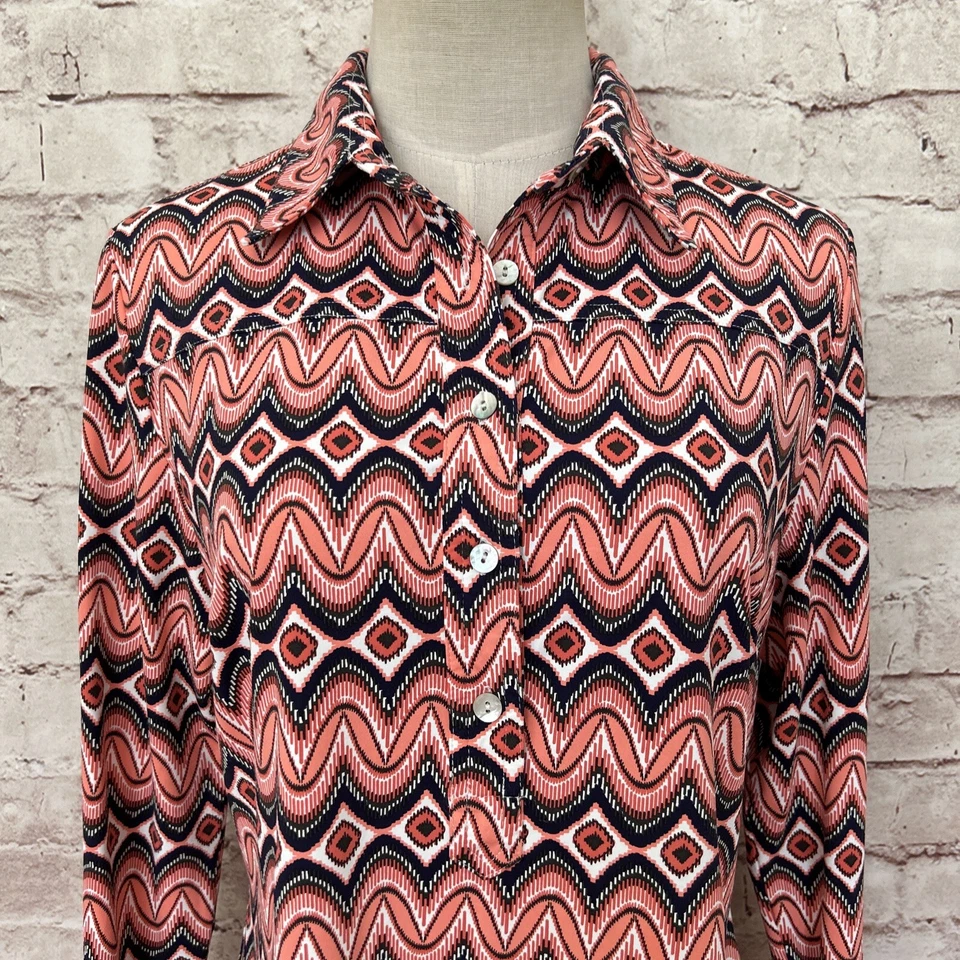 Ellie Kai женщин коралл печать длинным рукавом с воротником поповер рубашка блузка размер 8 - Изображение 2 из 4