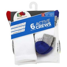 Fruit of the Loom Boys' 6-Pair Half Cushion Crew Socks Medium, White 