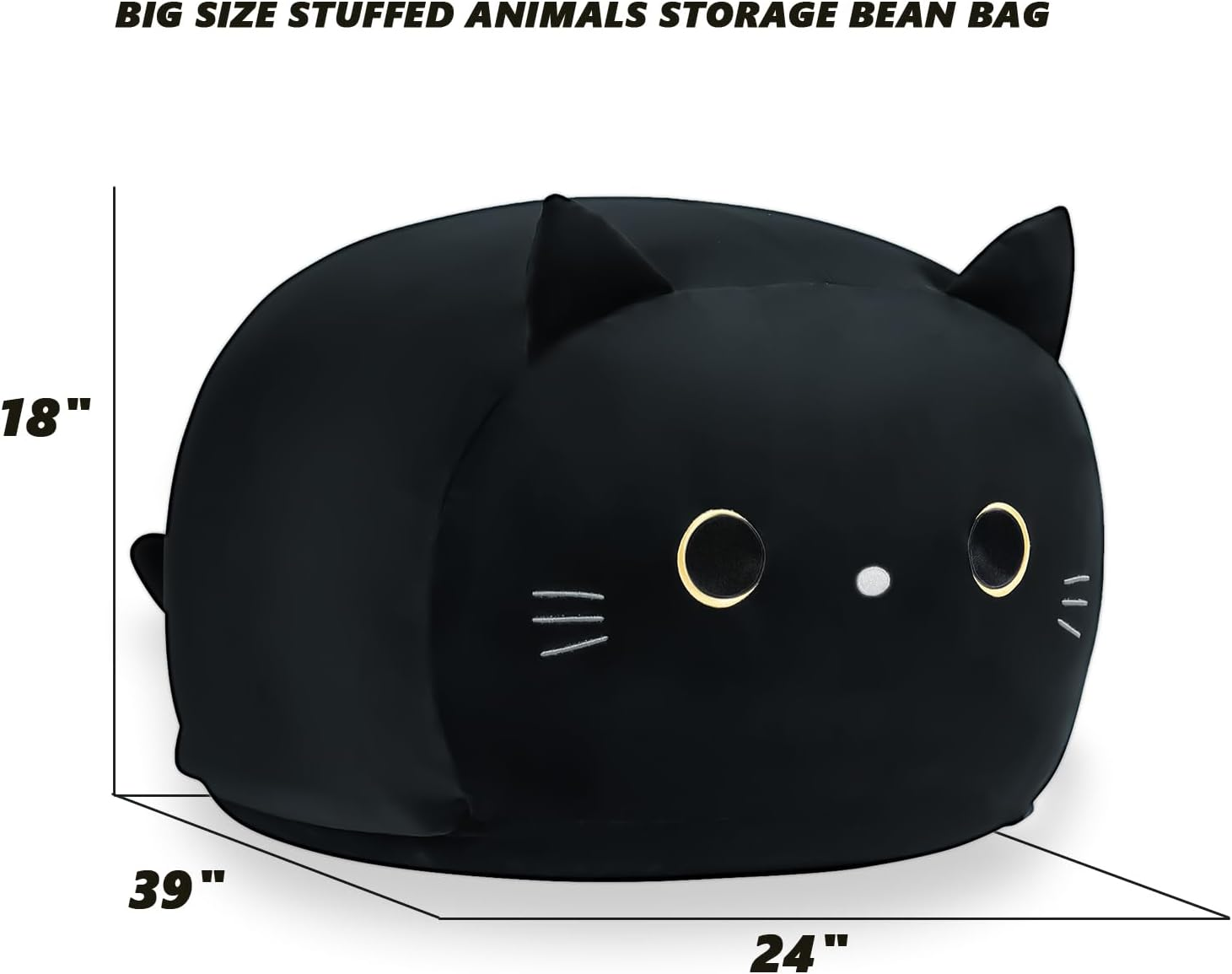 Stuffed Animal Storage Bean Bag Chair Cover for Kids Black Cat Beanbag