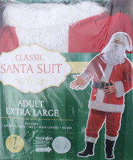 NIB - Adult CLASSIC SANTA Suit - 7pc Costume - X-LARGE (SEALED!!!)