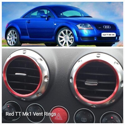 Fits Audi TT Mk1 8N 1999-2006 Red Air Vent Rings x 4 Easy To Apply