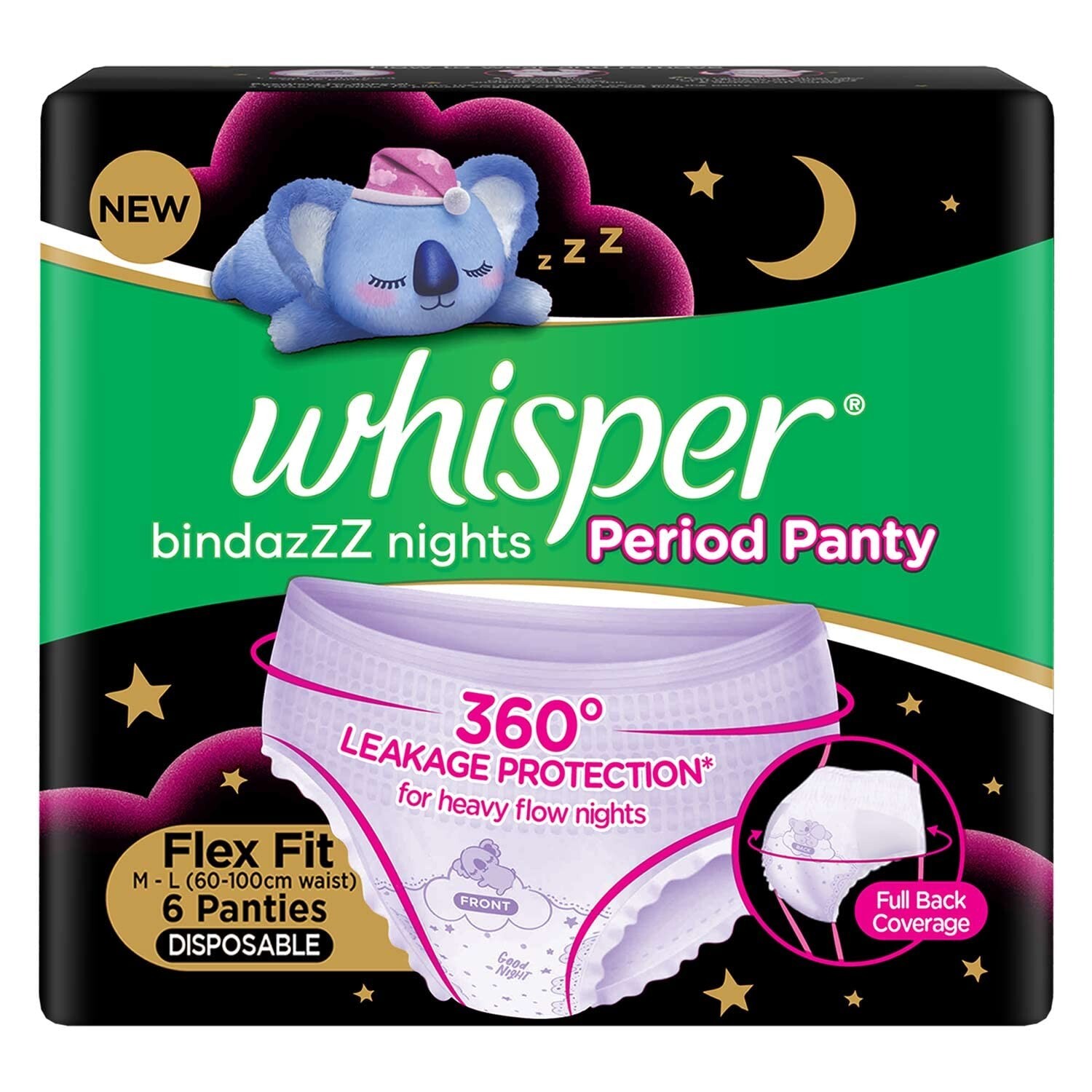 Bragas Bindazzz Período Nocturno 6 M-L|hasta 0% Fugas 360 grados de protección