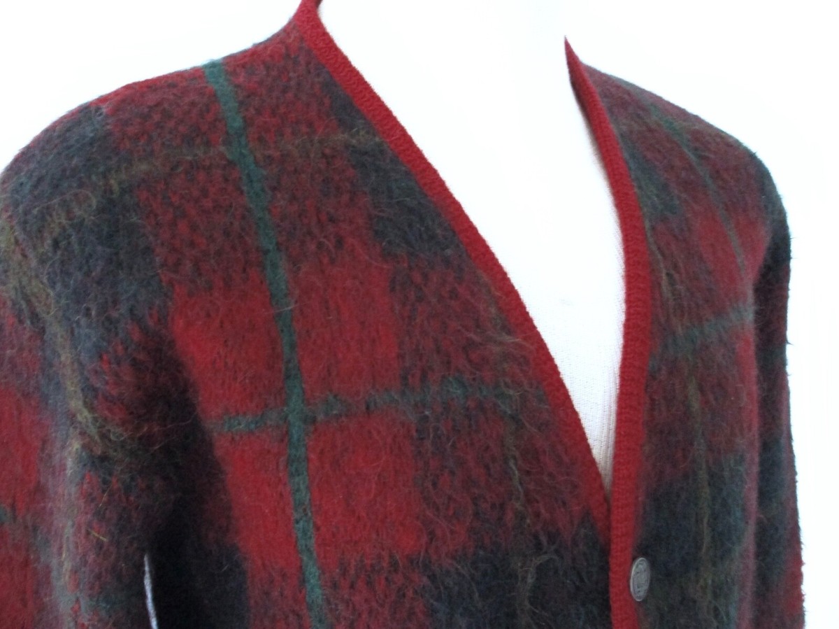 Vtg 50s 60s Jantzen Red Plaid Mohair Cardigan Grunge Cobain Vtg 50s 60s Jantzen Red Plaid Mohair Cardigan Grunge Cobain