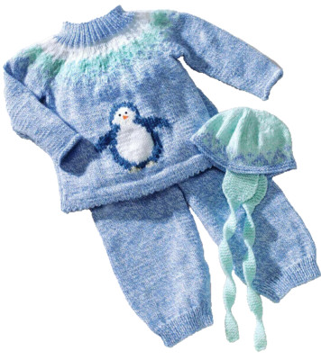 Mary Maxim Pattern Leaflet Knit PENGUIN ENSEMBLE 99696-7N INFANT Size 6 - 18 MO