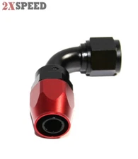 90 Degree -10AN AN10 Swivel Oil/Fuel/Gas Line Hose End Fitting Adapter Black+Red
