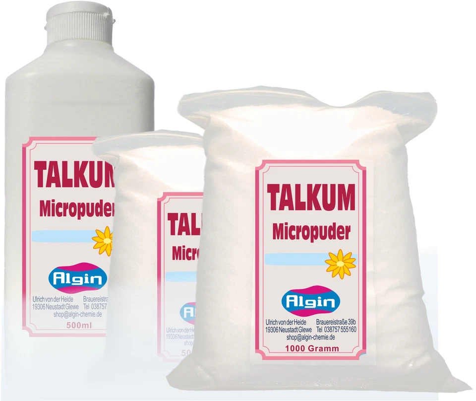 ALGIN Pharma TALKUM Speckstein Babypuder 1 kg Clip-Beutel Weißpigment Latexpflege