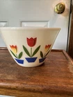 Vtg Fire-King Oven Ware Tulip Flower Milk Glass Mixing Nesting Bowl 8.5”