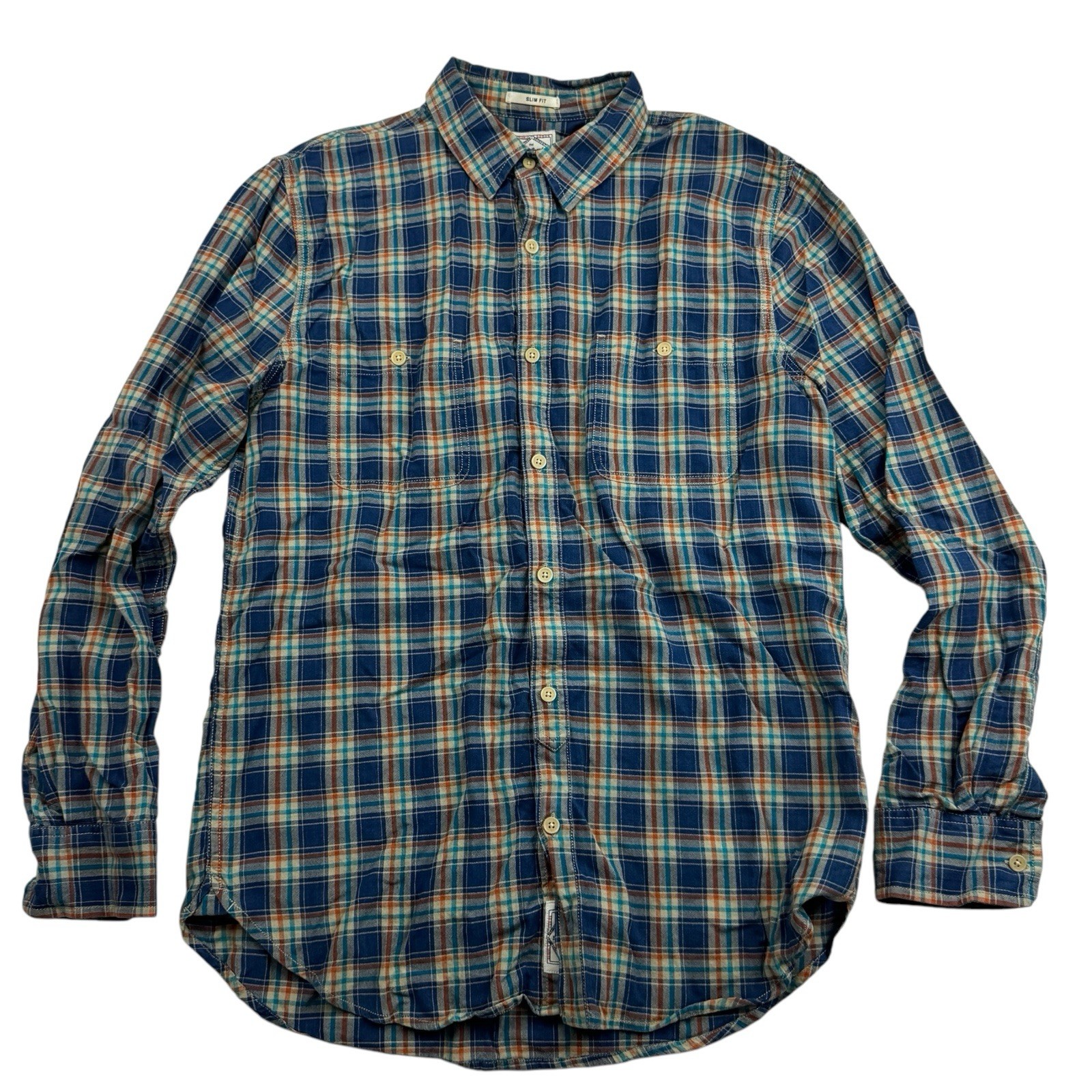 Lucky Brand Slim Fit Multicolor Plaid Button Up Shirt Cotton Long Sleeve Sz M