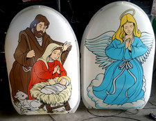 Life Size Blow Mold Nativity Set Joseph Mary Baby Jesus Angel LED Rare 