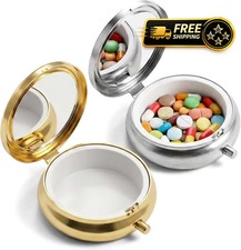2Pcs Mini Pill Box 2" Portable Travel Medicine Pill Case Small Metal Pills Conta